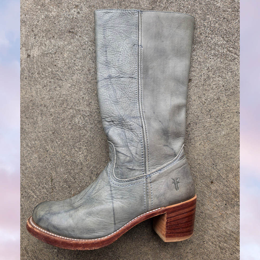 Rare Vintage Frye Gray Blue Campus Sabrina Western Boho Leather Boot Sz 8.5 - Picture 9 of 9